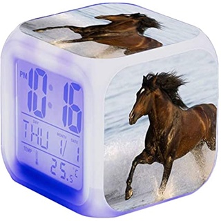 Wecker Pferde Tier Alarm LED Beleuchteter Wecker Digital mit Nachtlicht Night Glowing Wecker mit Licht Anzeige Zeit Geburtstagsgeschenke für Kinder (4)