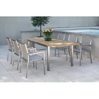 STERN Polaris Garten-Essgruppe, kaschmir, Edelstahl/Teak, Tisch 162/220 x 90 cm, 6 Personen, ausziehbar