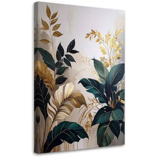Bilder Abstraktion: Pflanzenblätter In Grün Und Gold 70x100