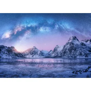 BELECO 3.5x2.5m Stoff Norwegische Winterlandschaft Kulisse Arktis Schneebedeckte Berge und Meer Universum Weltraum Nachthimmel Stern Kulisse Norwegen WinterSzene Geburtstag Party Dekor