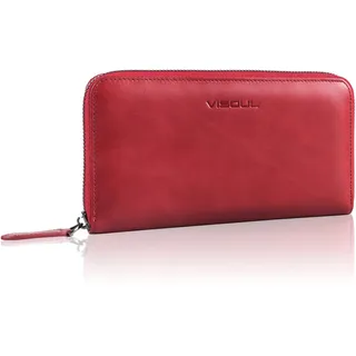 VISOUL Premium Brieftasche Echtleder Italienisches Leder mit RFID Schutz, XL Geldbörse für Herren Damen L02 (Rot)