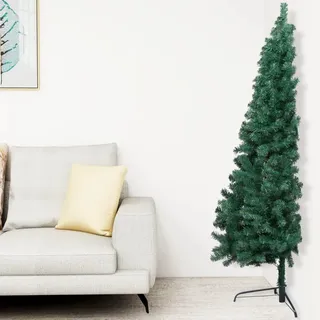 Grüner Halber künstlicher Weihnachtsbaum | Halbrunder Weihnachtsbaum für die Wand inkl Ständer | 210 cm hoch