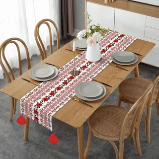 Tischdecke mit Quaste, bedruckt, ukrainische Stickerei, Rosen-Tischdecke, Weihnachten, Halloween, für Restaurant-Kommode, Partybankett, Dekoration, Jahrestag, 36 x 152 cm.