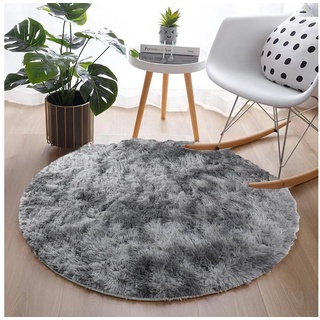 Hochflor-Teppich Runder Teppich Einfache Tie-Dye Seidenhaar Wohnzimmer Fußmatte, SOTOR, 120 Durchmesser kleiner runder Teppich grau