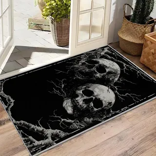 AevuCub Schädel Deko, Gothic Totenköpf Teppich 160x230 Kurzflor, Großer Teppich Wohnzimmer Horror Skull, Weich rutschfest Waschbare Teppiche, Bettvorleger Schlafzimmer Kinderzimmer