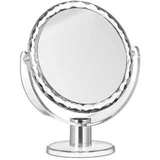 Relaxdays 10 x Kosmetikspiegel mit Vergrößerung, Schminkspiegel stehend, Make Up Spiegel rund, HxBxT: 23 x 19 x 10 cm, transparent