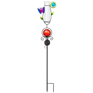 BONETTI LED Solarleuchte Solar Gartenstecker mit Solarleuchte und Regenmesser, Solarleuchte mit Regensäule rot