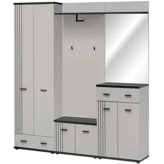 Inn.Furn Garderoben-Set, Kaschmir, Schwarz, Kunststoff, Nachbildung, 4 Fächer, 2 Schubladen, einzeln stellbar, 180x203x32 cm, FSC Mix, Garderobe, Garderoben-Sets & Serien, Garderoben-Sets