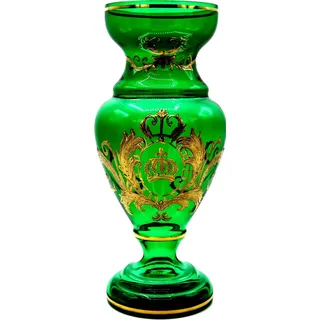 Pompöös by Casa Padrino Luxus Pokal Vase mit 24 Karat Vergoldung Grün / Gold Ø 14 x H. 30,5 cm - Pompööse Blumenvase designed by Harald Glööckler