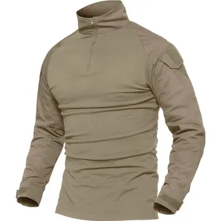 LiliChan Herren Langarm Taktisches Militär T-Shirt Outdoor Shirt Kampfhemd mit Reißverschluss (Khaki, EU XL (passende Brust: 40 "-43")) - XL
