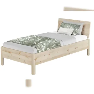 Erst-Holz Metallfreies Einzelbett Zirbe massiv unbehandelt 90x200 mit wählbaren Zubehör