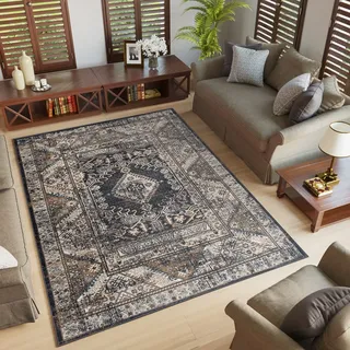 TAPISO Dubai Teppich Kurzflor Klassisch Orientalisch Schwarz Beige Geometrisch Ornament Design Modern Wohnzimmer Schlafzimmer ÖKO-TEX 250 x 350 cm