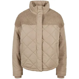 Urban Classics Damen Winterjacke Karo-Steppjacke mit Stehkragen & Sherpa Element, Oversize Schnitt Quilted Puffer Jacket, Größe XS bis 5XL - 5XL