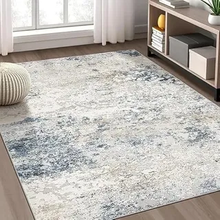 KeletiRug Teppich Wohnzimmer Große 180 x 200 cm, Schlafzimmer Kurzflor, Waschbar und Anti-Rutsch, für Esszimmer und Küche, Weicher Wohnzimmer Moderner Tuschemalerei-Stil, Hellblau