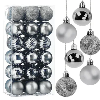 Taeku Weihnachtsdeko Weihnachtskugeln, 4CM 36 Stück Weihnachtsbaumschmuck Set Kunststoff Baumschmuck Christbaumkugeln Ornamente für Dekoration (Silber)