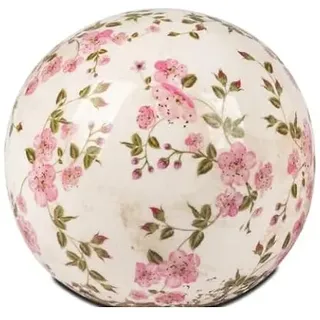 formano Keramik Dekokugel Vintage, Weiß mit Rosa Blüten, Antik-Stil, 12 cm