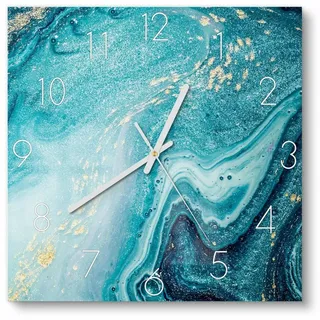 DEQORI Wanduhr 'Meer aus Marmor' (Glas Glasuhr modern Wand Uhr Design Küchenuhr) grün 30 cm x 30 cm