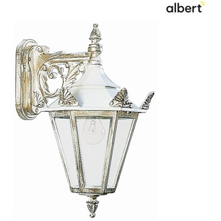 Albert Außenwandleuchte Landhausstil Typ Nr. 1807, hängend mit Arm, IP23, E27 QA55 max. 57W, Alu-Guss / Glas klar, Weiß-Gold ALB-671807