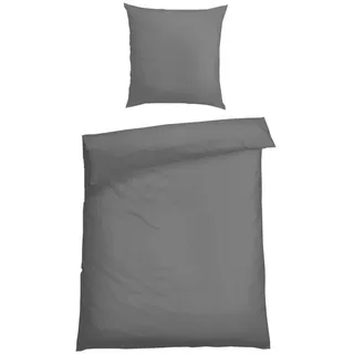 SCHIESSER Ella Unifarben Baumwollsatin Dunkelgrau 155 x 220 cm + 80 x 80 cm