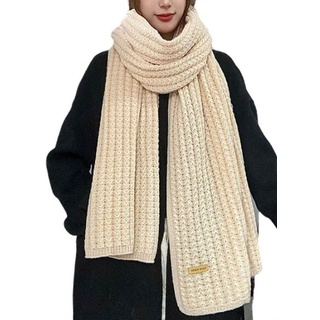 FIDDY Schal Dick gestrickter Winterschal für Damen, vielseitiger, (1-St), warmer, einfarbiger Schal für Studenten beige|weiß
