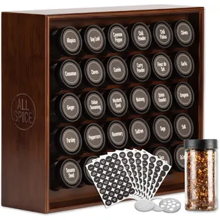 AllSpice Gewürzregal aus Holz, inkl. 30 Gläser 118 ml, Walnussholz