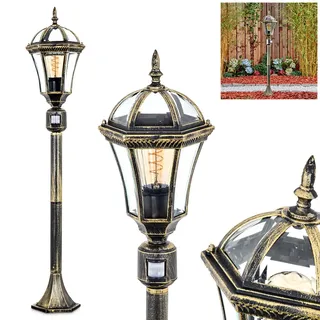 HOFSTEIN Wegeleuchte Lavajo, Außenwegeleuchte mit Bewegungsmelder aus Metall/Glas in Schwarz/Gold/Klar, Wegelampe im Antik/Landhaus/Retro-Design für Garten, Außenbereich, Hof, Höhe 102 cm, E27, IP44