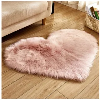 BTTO TEPP Hochflor-Teppich Fellteppich,Herz Teppich, Faux Lammfell Schaffell Weicher Teppich, Herzform 70*90cm, Weich und Flauschig,Herzform 30*40cm/40*50cm/70*90cm rosa Herzform 70*90cm