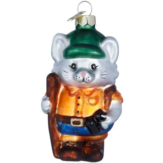 Holly & Jolly - Weihnachtskugel Outdoor-Katze, ca. 9 cm | Christbaumkugel aus Glas, handbemalt, Weihnachtsbaumschmuck in Orange, beglittert, Weihnachtsdeko für Innen