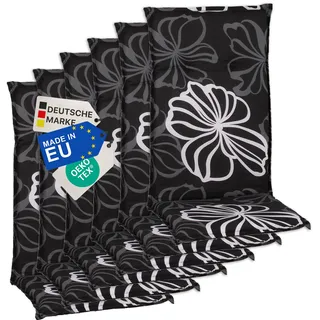 NYVI Gartenstuhl Auflagen Hochlehner 6er Set Barcelona - UV-Beständig, Atmungsaktiv, Strapazierfähig - Hochlehnerauflagen Sitzkissen Outdoor - Sitzauflagen für Gartenstühle 118x50cm Black Flower