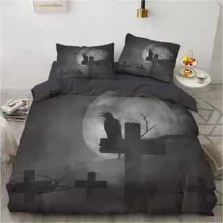 Luowei Bettwäsche-Set 200x200 cm Mikrofaser Gothic Totenkopf Halloween 3-teilig