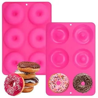 2 Stück Donut Backform, 6 KavitäTen φ7,5cm Donut Silikonform, BPA-Frei | Antihaft-Lebensmittelqualität Donut Form Silikon, Hitzebeständige Silikon Donutform für Donuts, Kuchen, Bagels,Muffins (Rose)