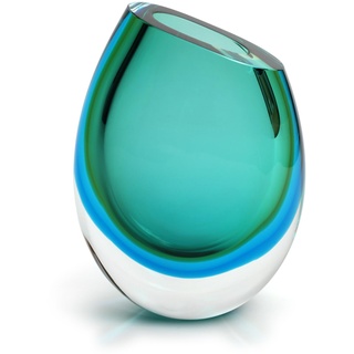Cá d'Oro Kleine Glasvase, zweifarbig, blau/grün, mundgeblasenes Murano-Glas, Modell 96