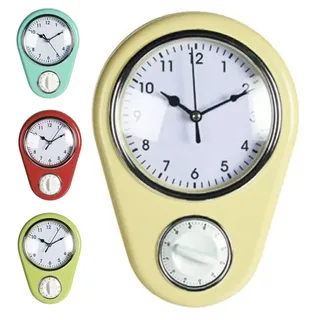Vintage Küchenuhr mit Eieruhr Retro 50er Jahre Wanduhr Küche Mehrfarbig