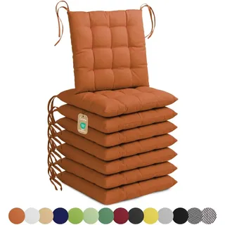 Lavea® Sitzkissen 40x40 cm - 8er Set, mit Stoffbändern – Outdoor & Indoor – waschbar & wetterfest – für Gartenstuhl, Balkon – Terracotta - Orange