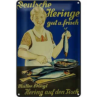 Schild Blech 20x30cm - Made in Germany - Spruch Fisch Deutsche Heringe gut frisch Metall Deko Blechschild