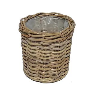 Casa Moro Flechtkorb Rattan Korb Siena rund mit Folie Blumenkorb Pflanzenkorb (Flechtkorb Allzweckkorb Deko Rattankorb), Weidenkorb aus Natur Rattan handgeflochten braun 24 cm