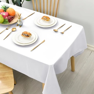 Hiasan Glatt Tischdecke Fleckenabweisend Tischtuch mit Lotuseffekt Leicht Wasserabweisend Tischwäsche, Weiß, 130x130cm