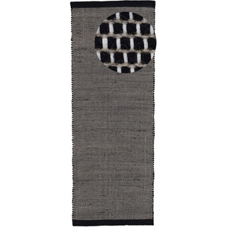 carpetfine Wollteppich Mona Läufer Schwarz 80x400 cm | Moderner Teppich für Wohn- und Schlafzimmer