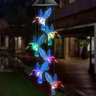 Windspiele Neue Outdoor-Solar-Wind- Klingelampe LED Hummingbird Bell Ornamente Wishing Flaschengarten Balkon Deko- Urlaub Geburtstagsgeschenke