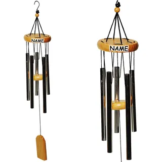 alles-meine.de GmbH Klangspiel/Windspiel - helles Natur Holz & rostfreies Metall - inkl. Name - je 5 Klangröhren - 56 cm - Holzmobile - Innen & Außen - Windklangspiel - Feng Sh..