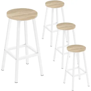 Klihome Barhocker 4er Set, Barstühle mit Metallgestell, Bar Hocker rund, Küchenstühle mit Fußstütze, Tresenhocker 150 kg belastbar, für Bar Kücheninsel Esszimmer, Helle Eiche, K0008BH-4