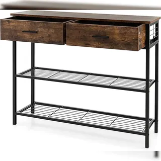 Costway Beistelltisch mit 2 Schubladen, Vintage 100 cm
