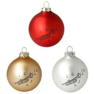 mugesh Weihnachtsbaumkugel 3er-Set Weihnachtskugeln Trompete silber-rot-gold, für Musiker rot|silberfarben