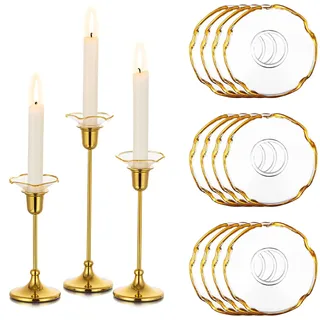 Glasseam Tropfenfänger Kerze für Kerzenhalter Stabkerze: 12er Goldrand Kerzentropfschutz Kerzenständer für Stabkerzen Chic Kerzen Tropfschutz Glas Stabkerzenhalter Gold für Home Zimmer Tafelkerzen