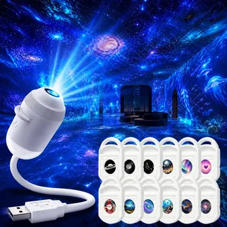 HD Smart Dynamic 5d Holographic Night Light Projector - 24 in 1 USB Sternenhimmel Projektor Lampe, Um 360° Verstellbar Galaxy Projector, for Bedroom Ceiling Car Roof,Mit 12 Filmen