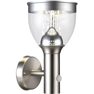Solarlampen für Außen Garten Solarstrahler grau klar für Außen mit Bewegungsmelder Solarwandleuchten Edelstahl, Sensor, LED, H 28,7 cm