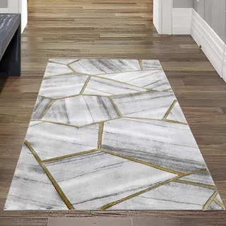 Teppich-Traum moderner Kurzflorteppich LÄUFER mit geometrischem Muster in grau Gold, Größe 60x110 cm