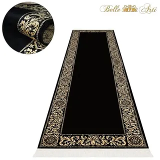 Belle Arti Teppich Luxus Teppich Wohnzimmer Barock Wohnteppich Läufer Teppichläufer Flur, Rechteckig, flauschig schwarz Rechteckig | 80 cm x 400 cm
