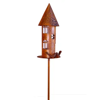 Edelrost Garten Deko Vogelhaus Gartendekoration Naturrost rostige Dekoration Gartenstecker Beetstecker Topfstecker Kerzenhalter Vogelfutterhaus Futterhaus mit Vögeln