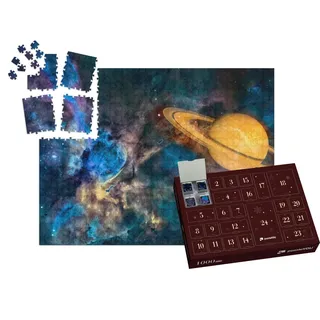 puzzleYOU: Puzzle-Adventskalender | „Planet Saturn aus dem Weltall, umgeben von Weltraumnebel“ – aus der Puzzle-Kollektion Weltraum, Universum